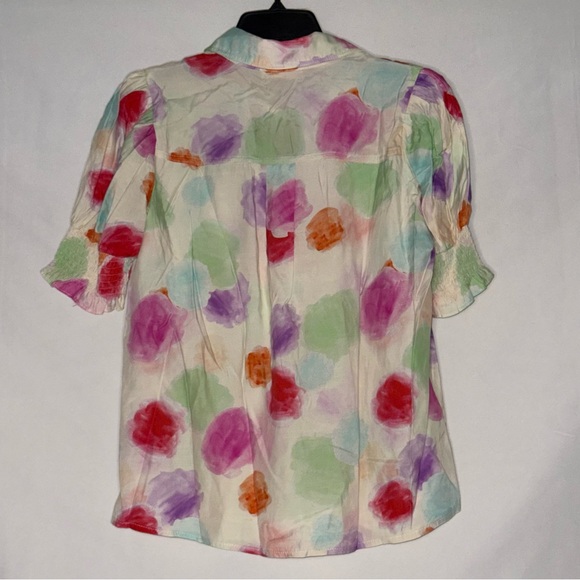 Entro Abstract Print Short Puff Sleeve Button-Down Blouse Small NWT | Trendy - Picture 3 of 5
